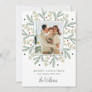 White and Green Contemporary Christmas Photo  Holiday Card