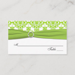 White and Green Damask Placecards