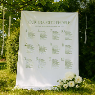 White and Green Fabric Wedding Seating Chart Tapestry