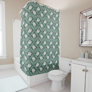 White and Green Floral Diamond Pattern Shower Curtain