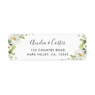 White and Green Floral Return Address Label
