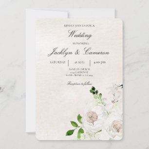 White and green Floral Wedding beige Invitation