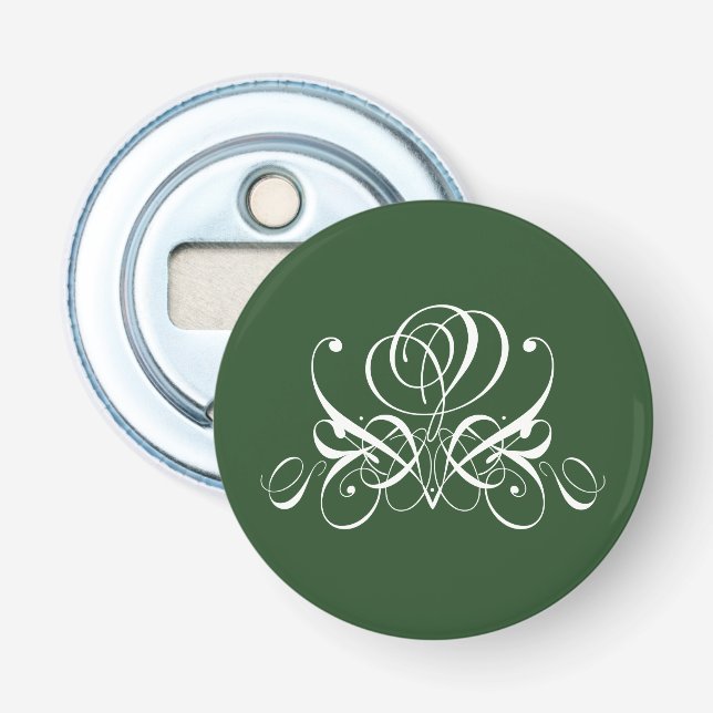 White and Green Flourish Rose Bottle Opener (Front)