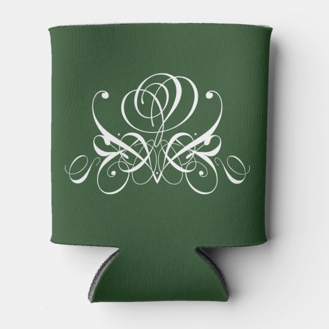 White and Green Flourish Rose Can Cooler (Front)