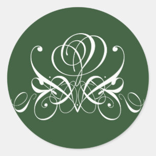 White and Green Flourish Rose Classic Round Sticker