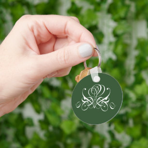 White and Green Flourish Rose Key Ring