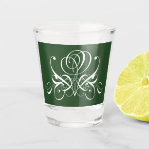 White and Green Flourish Rose Shot Glass