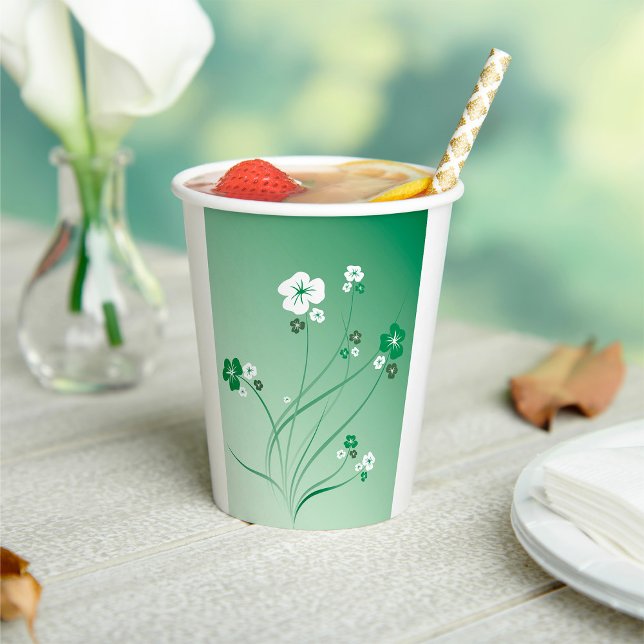 White And Green Flowers Paper Cups (Creator Uploaded)