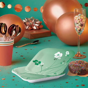 White And Green Flowers Paper Plate