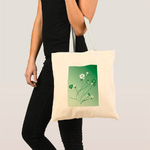 White And Green Flowers Tote Bag