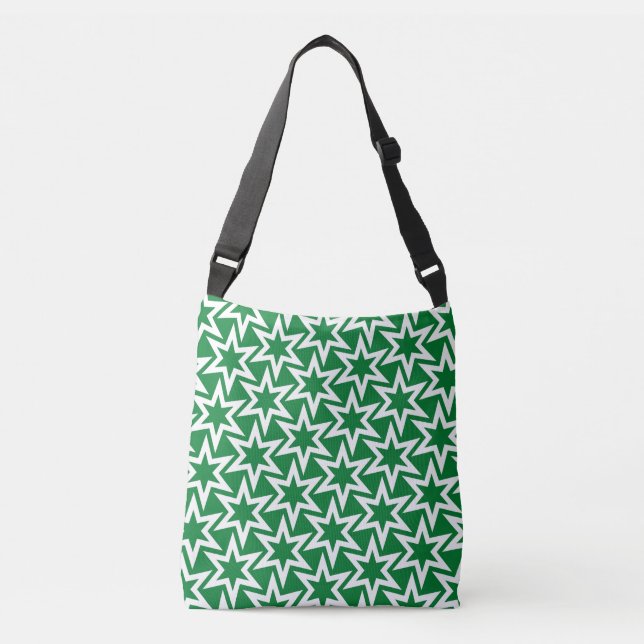 White and Green Geometric Star Pattern Crossbody Bag (Front)