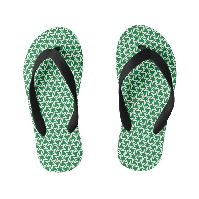 White and Green Geometric Star Pattern Kid's Jandals (Footbed)