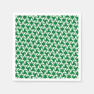 White and Green Geometric Star Pattern Napkin
