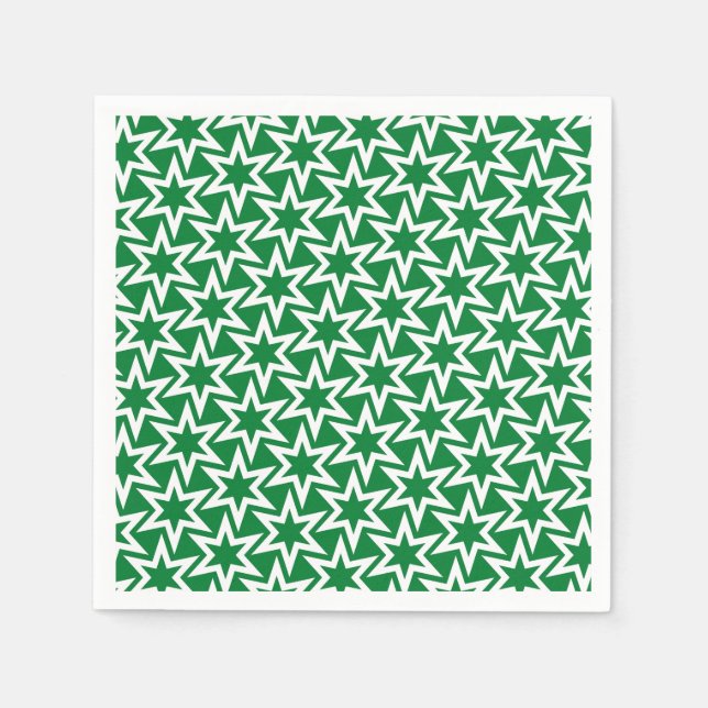 White and Green Geometric Star Pattern Napkin (Front)