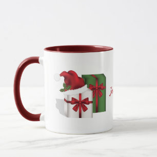 White And Green Gift Boxes With A Custom Name Mug
