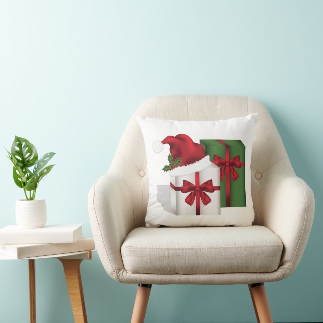 White And Green Gift Boxes With A Santa Hat Cushion (Chair)