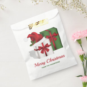 White And Green Gift Boxes With Custom Text Favour Bags