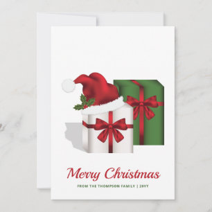 White And Green Gift Boxes With Custom Text Holiday Card