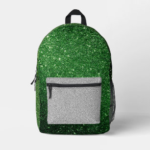 White and Green Glitter Printed Backpack