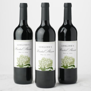 White and Green Hydrangea Elegant Bridal Shower Wine Label