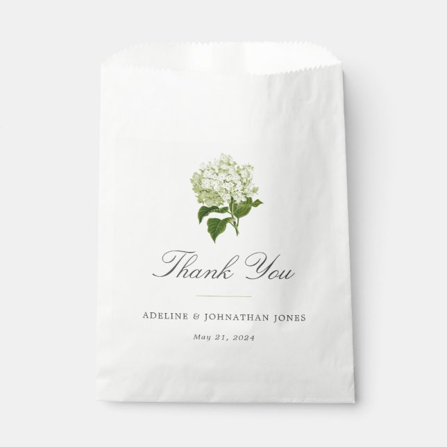 White and Green Hydrangea Elegant Favour Bags (Front)