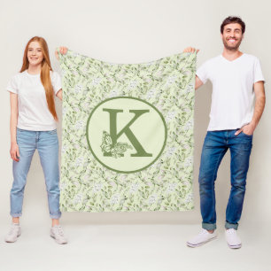 WHITE AND GREEN MONOGRAM K FLEECE BLANKET