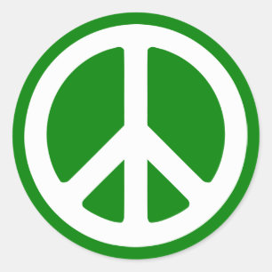 White and Green Peace Symbol Classic Round Sticker