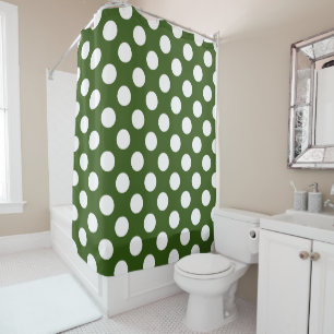 White and Green Polka Dots Shower Curtain
