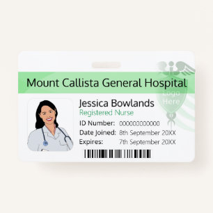White And Green Registered Nurse Hospital Logo ID Badge