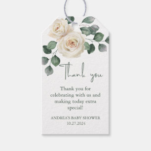 White and Green Rose Thank You Gift Tags
