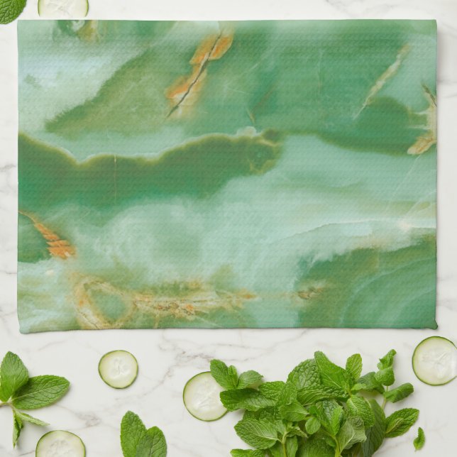 White and green stone texture tea towel (Folded)
