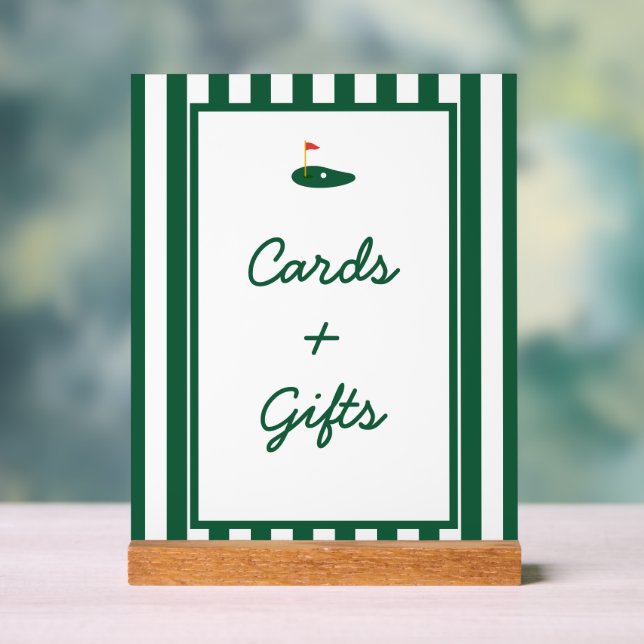 White and Green Stripe Golf Master Cards and Gifts Acrylic Sign (Neutral)
