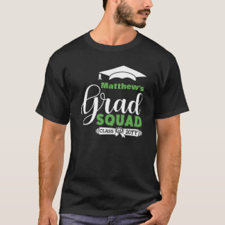 White and Green Text Men's Black Graduation Squad T-Shirt
