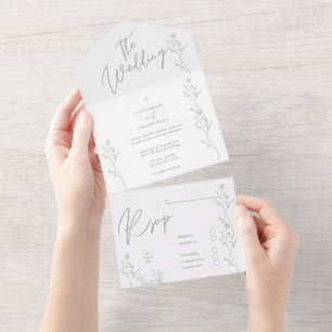 White and green trendy wedding all in one invitation