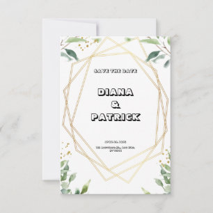 White and green watercolor wedding invitation