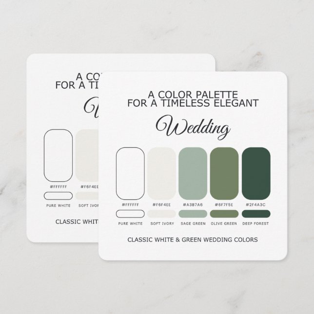 White and Green Wedding Colour Palette Card (Front/Back)