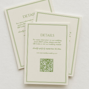 White and Green Wedding Details Qr Code Enclosure Card