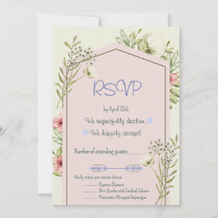 White And Green Wildflowers Geometric RSVP Card