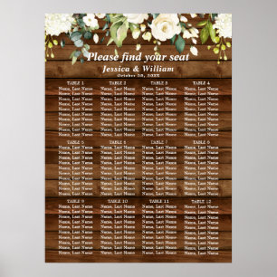 White and Greenery 12 Tables Wedding SEATING CHART