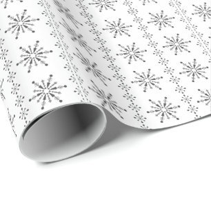 White And Grey Abstract Christmas Snowflakes Wrapping Paper