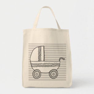 White and Grey Baby Pram. Tote Bag
