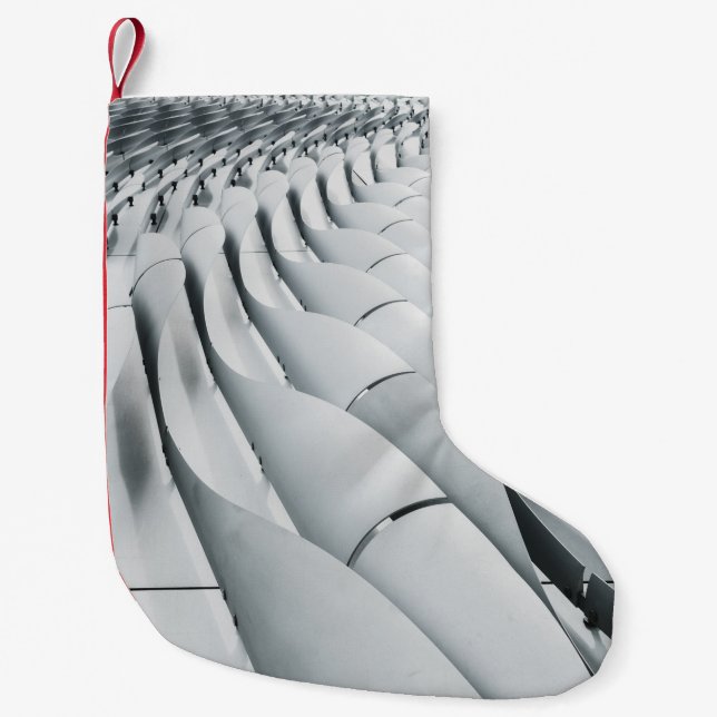 White and grey building structure small christmas stocking (Front)