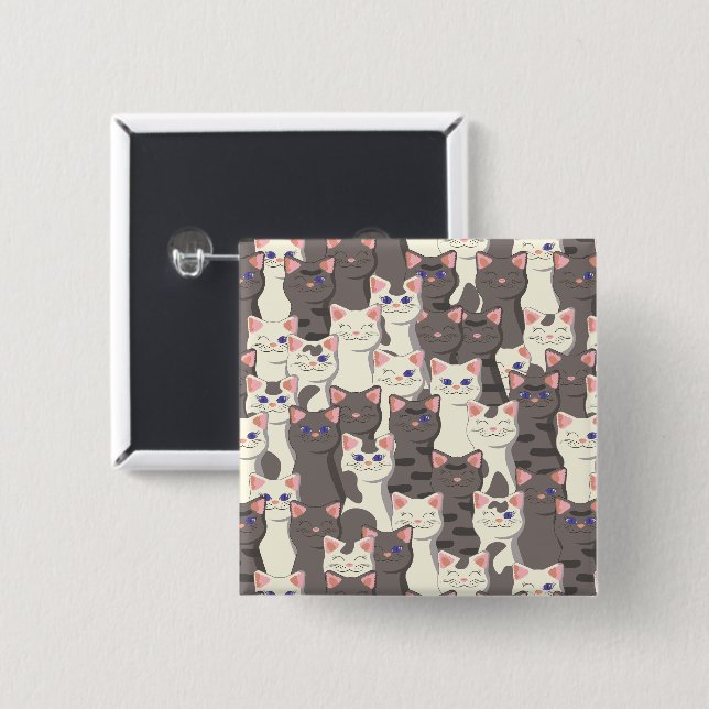 White and grey cats pattern 15 cm square badge (Front & Back)