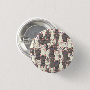 White and grey cats pattern 3 cm round badge