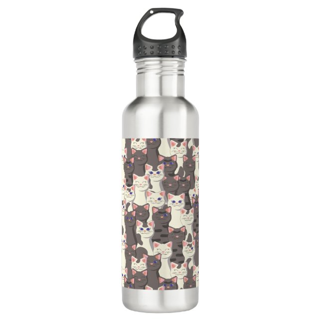 White and grey cats pattern 710 ml water bottle (Front)
