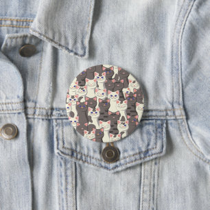 White and grey cats pattern 7.5 cm round badge