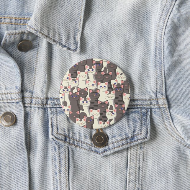 White and grey cats pattern 7.5 cm round badge (In Situ)