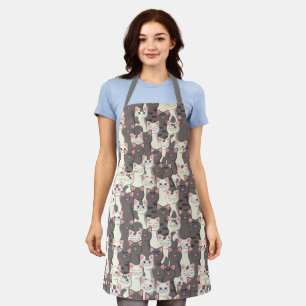 White and grey cats pattern apron