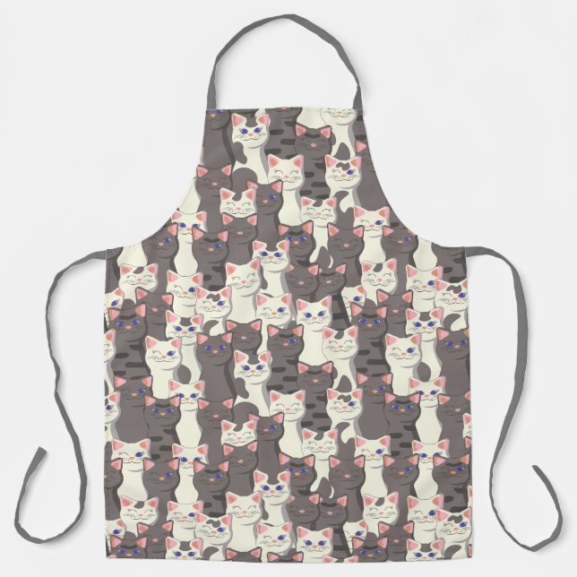 White and grey cats pattern apron (Front)