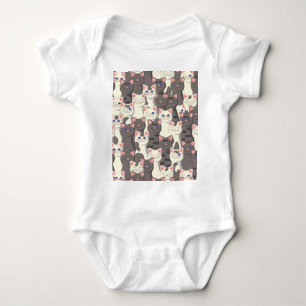 White and grey cats pattern baby bodysuit
